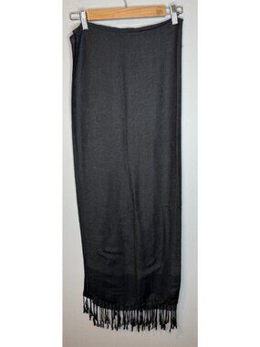 Pashmina Silk Scarf Wrap Shawl Black Fringe